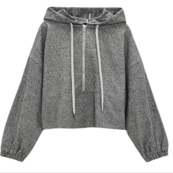 NWOT Zara Heathered Black Gray Soft Flannel Cropped Hoodie/Jogger Pants Set - Picture 3 of 16